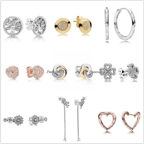 Authentic 925 Sterling Silver Earring Tree Of Love With Crystal Stud Earrings For Women Wedding Gift Fashion Jewelry