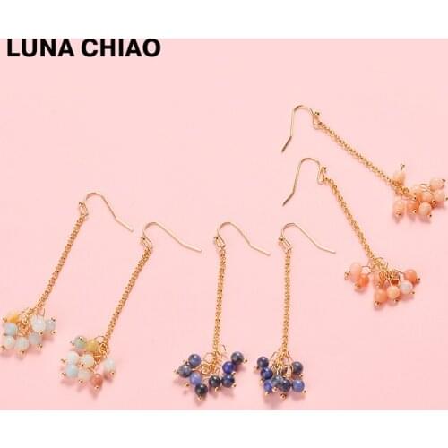 LUNA CHIAO 2018 Fashion Boho Bohemian Natural Stone Mini Beads Cluster Pendant Drop Earrings for Women