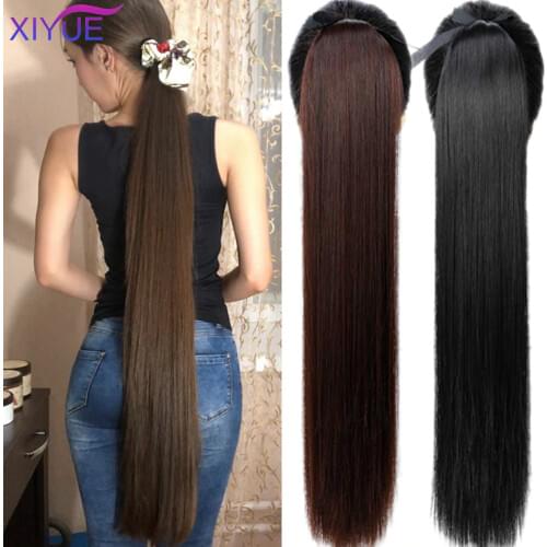 85cm Super Long Straight Clip In Tail False Hair Ponytail Hairpiece With Hairpins Synthetic Pony Tail Extensions For Women Ponyt