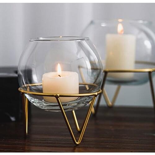 Nordic Romantic Iron Candlestick подсвечник Home Bedroom Study Glass Vase Table Top Ornaments Candle Holders Velas Bougeoir