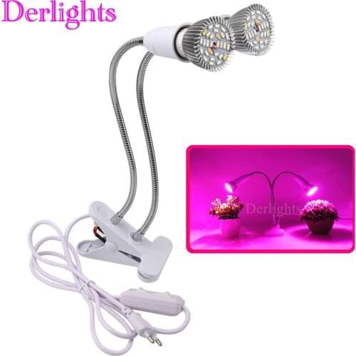 Dual Head 28W LED Grow Light 360 Flexible Plant Lamp Holder Clip For Indoor Plant Flower Vegetable Greenhouse Hydroponics