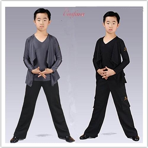 Latin Dance Top Kids Short Sleeve Boys Latin Dancing Shirts Salsa Tango Cha Cha Competition BOYS Performance Dancewear Clothes