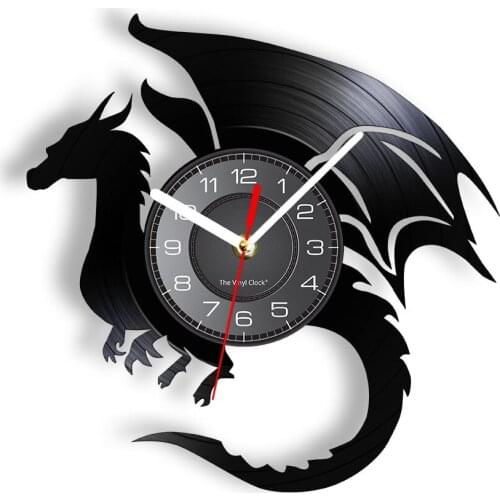 Flying Dragon Fantasy Art Vintage CD Disc Wall Clock Vinyl Record Album Home Decor Oriental Myth Fire Dragon Silent Sweep Clock