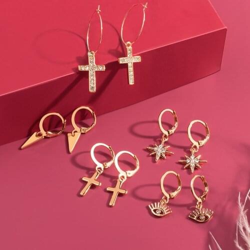 Vintage Gold Cross Drop Earrings Men and Women 2020 New Trend Small Long Dangle Ear Earrings Crystal Metal Party Earring Jewelry