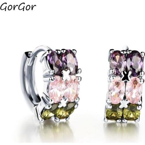 GorGor Dangle Earrings Copper Pattern Plating Gold Mosaic Zirconia Three Colors Claws Shining Temperament Fashion Jewelry 638