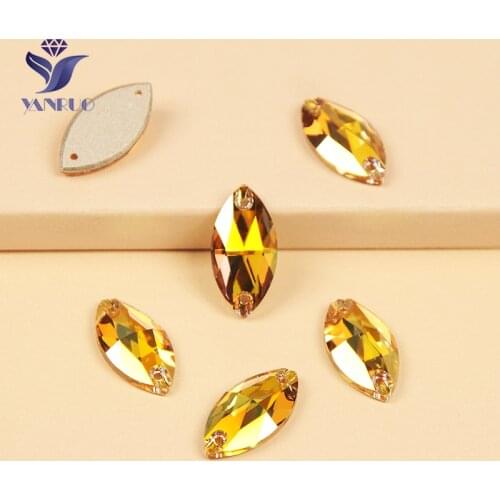 YANRUO 3223 Navette Horse Eyes Sunshine Rhinestones Top Crystal Sew On Glass Strass flatback Rhinestone For Wedding Decoration