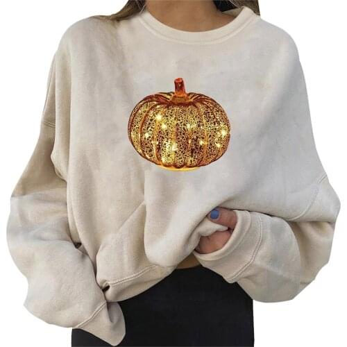 Halloween Pumpkin Printed Hoodies Women Korean Windproof Tops Thermal Warm Long sleeve Sweater Harajuku Streetwear Sudaderas