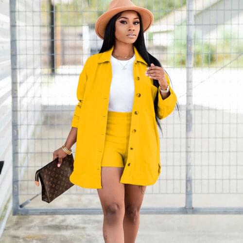 Streetwear Casual Womens Set 2 Piece Outfits for Women Single-breasted Long Coat and Shorts Sexy Two Piece Set Matching Sets