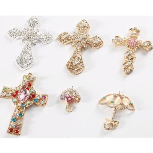 2 Pcs/Lot Cross Metal Rhinestone Buttons For Necklace Pendant Crystal Sewing Buttons Dress Crafts Jewelry Accessories
