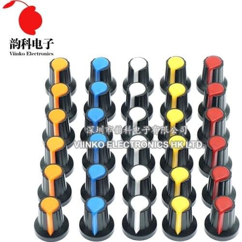 30pcs/lot WH148 potentiometer knob cap (copper core) 15X17mm 6mm Shaft Hole AG2 Yellow Orange Blue White Red 5value*6PCS=30PCS