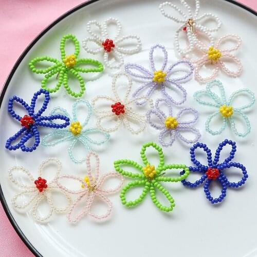 4pcs Korean Cute models of millet beads hand-woven beaded hit color hollow flowers color jewelry earrings accessories materials