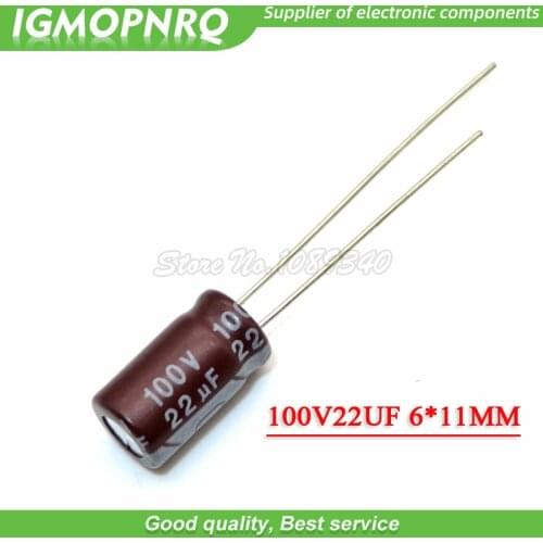 50PCS 100V22UF 6*11 22UF 100V 6*11MM Aluminum electrolytic capacitor