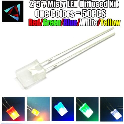 50pcs 2*5*7 Square Led Misty Diffused Kit 2*5*7 MM White Green Red Blue Yellow 5 Colors