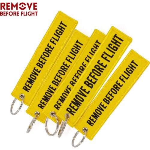 Aviation Gift Remove Before Flight Key Fob llaveros Important Things Tag Yellow Embroidery OEM Key Chian Jewelry llavero 5PCS