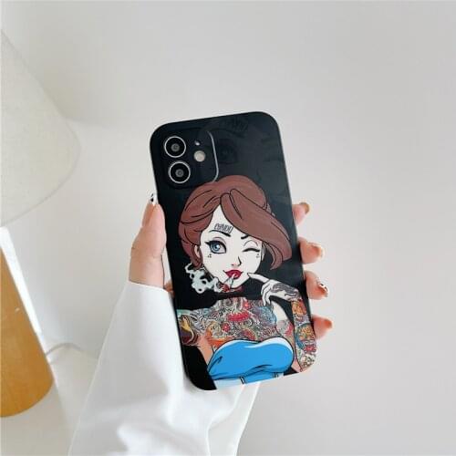 Tattoos girl case for iphone 11 12 Pro XS Max x Xr 11Pro phone cases cute cover for iphone 7 8 Plus 12 Mini matte silicone funda