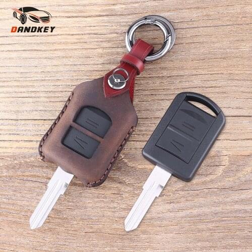 DANDKEY Genuine Leather Protector Key Case Shell Cover Holder 2 Buttons For Vauxhall Opel Astra Vectra Zafira HU46