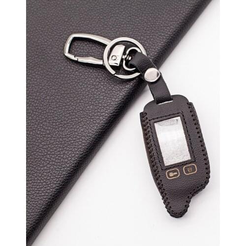 Two Way LCD Remote Soft 100% Leather Key Chain Case Cover for Tomahawk TW-9010 TW-7000 D900 D700 SL-950 S-700 TW7000 D-900 SL950