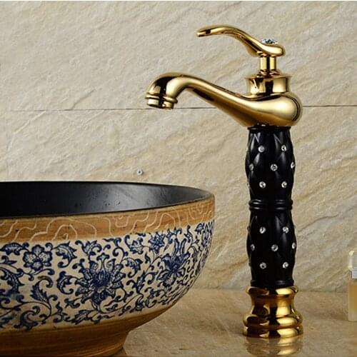 European Style Gold with white and black All Copper Antique Tap Single Hole Washbasin Basin Cold And Hot Faucet Mixer Taps
