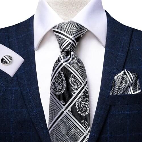 Hi-Tie Black Ties for Men Paisley Floral Luxury Silk NeckTie Neckwear Formal Dresses Mens Tie Gifts For Men Wedding Business