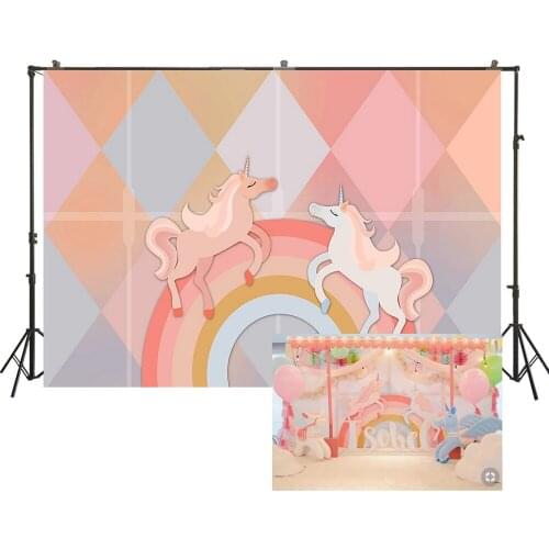 HUAYI Photography Backdrop Birthday Party Desserts Table Decor Photo Booth Background Pink Unicorn Rainbow Baby Shower W-3553