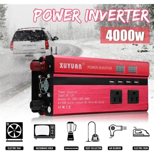 Inverter DC 12/24V To AC 110/220V 4000W Peak Car Power Inverter Voltage Transformer Converter Charger Solar Inversor LCD Display