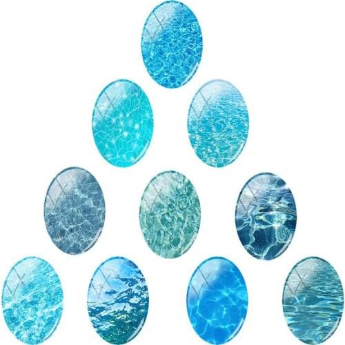 JWEIJIAO 10pcs/lot Blue and green and yellow water texture Oval Shaped 18x25 mm Glass Cabochon Dome Flat Back Jewelry WL678