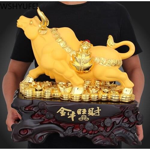 Chinese Style Luck Money Gold Cattle Animal Resin Statue Wine Cabinet Living Room Offfice Desk Ornaments Christmas Decorations