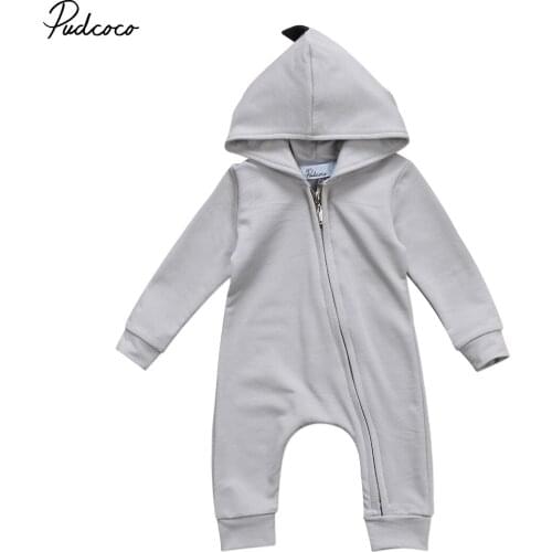 0-24M Baby Boy Girl Hooded Rompers Spring Fall Dinosaur Kids Pink Gray One Piece Romper Jumpsuit Clothes Outfits Cotton