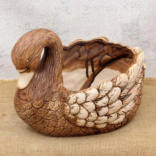 Creative Large Swan Flower Pot Statuette Ceramic Cute Animal Sculpture Green Plant Flower Pot Garden Pastoral Outdoor Decoration