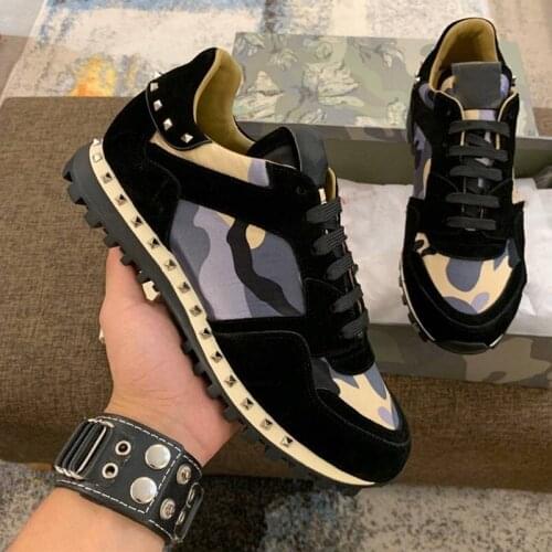 2021 New Sneakers Man Casual Shoes Genuine Leather Color Matching Top Quality Running Sport Shoes Luxury Designer Lace-Up Rivet