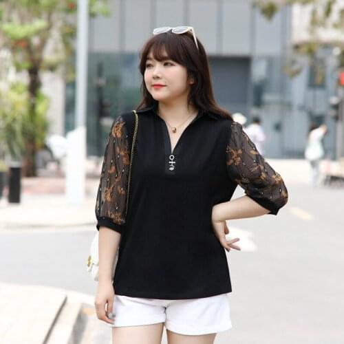 Summer Blouse Womens Tops Plus Size Shirts Loose Top Three Quarter Sleeve Thin Casual Outerwear Blusas De Mujer Black