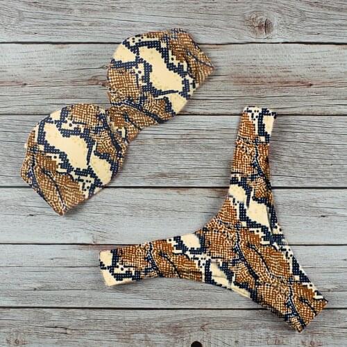 Hot Summer Women Bikini Two Piece Set Fashion Push-Up Padded Tube Low Waist Thong Leopard Bikini Slim Bandage Beach Swimwear Set