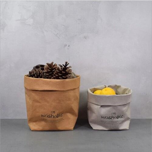 Washable Kraft Paper Storage Bag Nordic Style Plant Grow Bag Flower Succulents Pots Paper Food Storage Bags Organizer Home