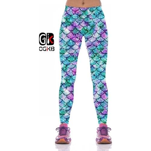 OGKB Leggings Women Fashion Cosplay Animal Sports Gothic Trousers 3D Printed Color Fish Scale Women Leggings Fitness