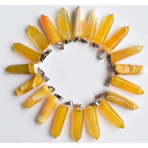 Wholesale 24pcs/lot high quality yellow Stripe onyx pillar shape point Chakra charms pendants for jewelry making free shipping
