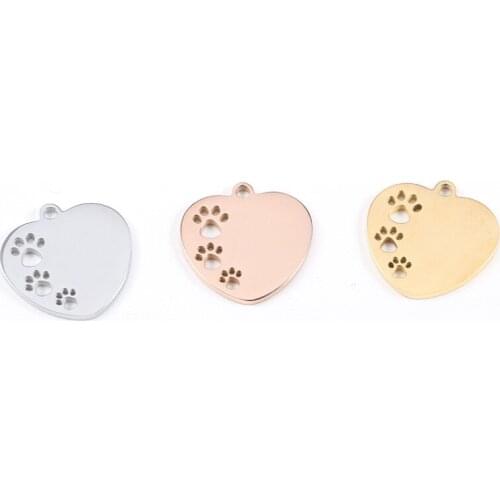 10pcs/Lot Stainless Steel Mirror Polish Heart with Dogs Paw Charms for DIY Jewelry Findings Handmade Supplies 18*18mm
