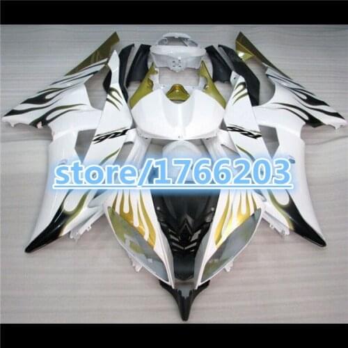 Aftermarket fairings for YZF R6 08 09 10 11 YZFR6 2008 2009 YZF-R6 08 09 2010 2011 fairing kit gold flame white