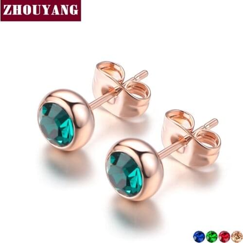 Simple Green Crystal OL Style Rose Gold Color Stud Earrings Colorful Gift For Women and Men Top Quality ZYE633
