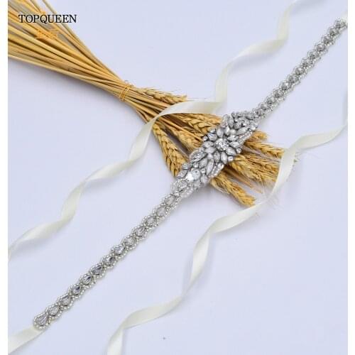 TOPQUEEN S385 Silver Wedding Evening Dress Belts Female Belts Appliques with Rhinestones Womens Belt Bridal Wear Belt