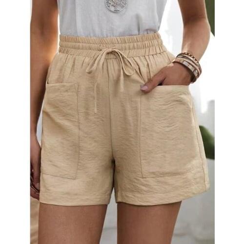 Plus Size 5XL New Summer Women Cotton Linen Shorts Elastic High Waist Candy Color Wide Leg Shorts