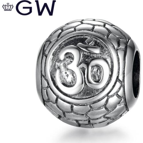 925 Sterling Silver Charm Tibetan Buddhism One of The Six Syllable Mantra Magic Power Beads Bring Good Luck Healthy GW Jewelry