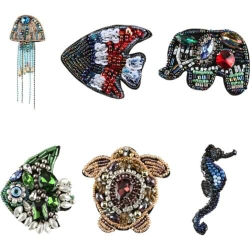 Beaded Rhinestone Patch Marine Animal DIY Crystal Sewing Emblem Badge Applique