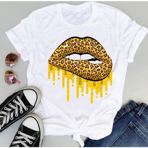 Women Clothing Mouth Ladies Fashion Print Sweet Leopard 2021 Summer Short Sleeve Lovely Clothes Tops Tees Tshirt T-Shirt