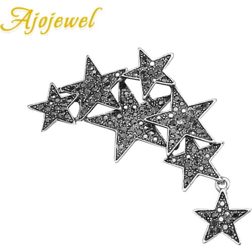 Ajojewel Silver Color Stars Shaped Vintage Brooches Pins For Women Full Of Rhinestone Trendy Jewelry Party Gift For Friends