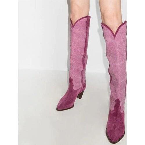 Handmade Womens Shoes Short Boots Calf High Heel Slip on Work Boots Fashion Knee High Retro Style Booty Big Size 45