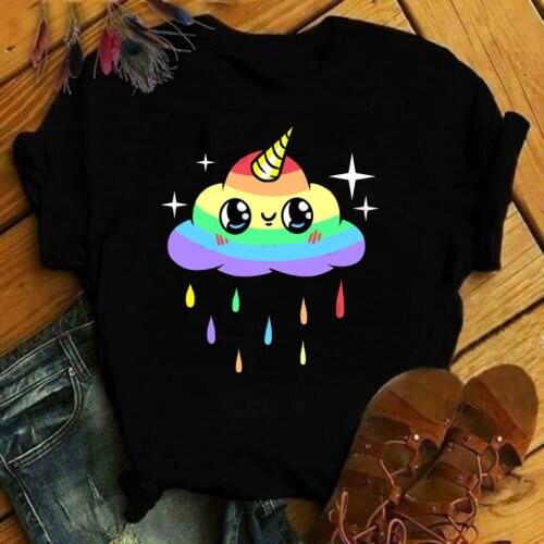 T-Shirts 2020 Colorful Cloud Rainbow Print Women T-Shirt Women Shirts O Neck Short Sleeve Tops Tee Summer T Shirt Female TShirt