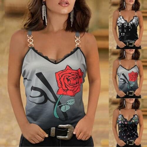 Women Summer Tanks Top Gothic Sleeveless Vest Lace V-neck Corset Tank Crop Butterfly Printed Backless Shirt Ladies Tops 2021 New