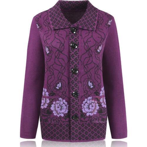 2020 New Autumn Middle Age Mother Knitted Cardigan Women Sweater Coats Print Sweater Women Knitwear Tops Plus Size 4XL P309