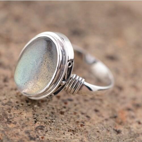 Retro Moonstone Female Ring Real 925 Sterling Silver Ring Vintage Pure Handmade Silver oval Ring For Original Jewelry Wholesale