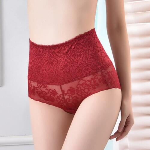 High Waist Lace Underwear Womens Large Size Transparent Traceless Sexy Shaping Triangle Underpants Female Briefs Ladies Panties
